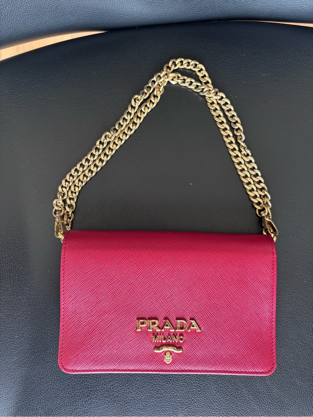 Prada Crossbody Bag in Deep Pink with Gold Chain